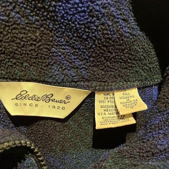 Vintage EDDIE BAUER 1/4 Zip Fleece Navy/Green Plaid
Women's tall medium - Picture 3 of 4